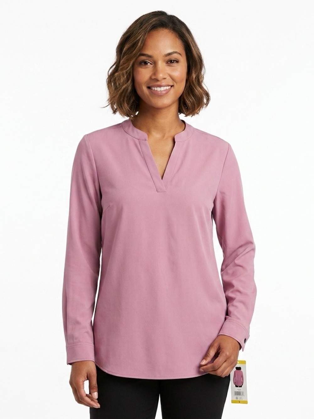 REV Long-Sleeve Split-Neck Shirt in Mauve Pink